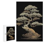 Hard Jigsaw Puzzle for Adults 1000 PCS Golden Bonsai Tree on Black Background Puzzle for Adults Relax Games Difficult Challenge Challenging To Complete 1000 PCS