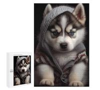 Hard Jigsaw Puzzle for Adults 1000 PCS Husky Puppy Puzzle for Adults Brain Teaser Game Birthday Present Birthday Present, Gifts, 1000 PCS