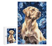 Hard Jigsaw Puzzle for Adults 1000 PCS Labrador with Blue Floral Background Puzzle for Adults Relax Games Difficult Challenge Challenging To Complete 1000 PCS