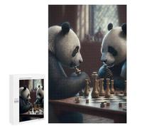 Hard Jigsaw Puzzle for Adults 1000 PCS Panda Bears Playing Chess Puzzle for Adults Relax Games Difficult Challenge Challenging To Complete 1000 PCS