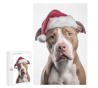 Hard Jigsaw Puzzle for Adults 1000 PCS Pitbull Dog with Santa Hat Portrait Puzzle for Adults Relax Games Difficult Challenge Challenging To Complete 1000 PCS