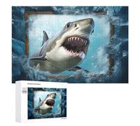 Hard Jigsaw Puzzle for Adults 1000 PCS Shark Breaking Through Frame Adult Puzzles Family Game For Family Fun Great Gift for Gaming 1000 PCS