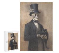 Hard Jigsaw Puzzle for Adults 1000 PCS Skeleton in Top Hat Holding Black Cat Puzzles for Teenagers But Fun And Humorous Challenging To Complete Stress Reduction Gifts 1000 PCS