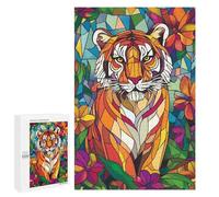 Hard Jigsaw Puzzle for Adults 1000 PCS Stained Glass Tiger Puzzle for Adults Relax Games Difficult Challenge Challenging To Complete 1000 PCS