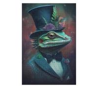 Hard Jigsaw Puzzle for Adults 1000 PCS Stylish Lizard in Top Hat Adult Jigsaw Brain Teaser Game Home Decoration Educational Challenge 1000 PCS