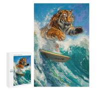 Hard Jigsaw Puzzle for Adults 1000 PCS Tiger Surfer Surfing Waves Puzzle for Adults Brain Teaser Game Birthday Present Birthday Present, Gifts, 1000 PCS