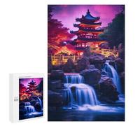 Hard Jigsaw Puzzle for Adults 1000 PCS Waterfall Temple Fantasy Puzzle for Adults Relax Games Difficult Challenge Challenging To Complete 1000 PCS