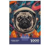 Hard Jigsaw Puzzle for Adults 1000 Pieces Animal Pug Astronaut Space Puzzles for Adults Brain Teaser Game Analysis And Logic Gifts for Friends And Family 52x38cm/1000pcs