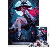 Hard Jigsaw Puzzle for Adults 1000 Pieces Anime Witch on Broomstick Tarot Card Toy Wall Decor Art Work Gift Practical Game Artists' Collection, Fine Arts Size 38x26cm