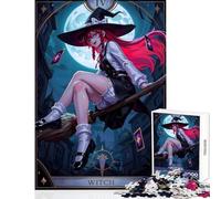 Hard Jigsaw Puzzle for Adults 1000 Pieces Anime Witch on Broomstick Tarot Card Toy Wall Decor Art Work Gift Practical Game Artists' Collection, Fine Arts Size 50x75cm