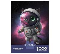 Hard Jigsaw Puzzle for Adults 1000 Pieces Astronaut Black Cat Space Teenager Puzzles Family Game Staycation Kill Time Challenging To Complete 38x26cm/1000pcs