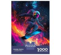 Hard Jigsaw Puzzle for Adults 1000 Pieces Astronaut Snowboarding in Space Adult Puzzles Relax Games Enhance Memory Great Gift for Gaming 52x38cm/1000pcs