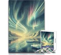 Hard Jigsaw Puzzle for Adults 1000 Pieces Aurora Borealis over Frozen Landscape Soothing Quiet Time Enjoyment Strict Precision Standard Play Toy Size 50x75cm