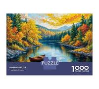 Hard Jigsaw Puzzle for Adults 1000 Pieces Autumn River Landscape with Boat Jigsaw Brain Teaser Game Analysis And Logic Great Gift for Gaming 38x26cm/1000pcs