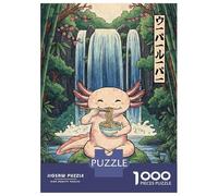 Hard Jigsaw Puzzle for Adults 1000 Pieces Axolotl Eating Ramen by Waterfall Jigsaw Brain Teaser Game Analysis And Logic Great Gift for Gaming 70x50cm/1000pcs