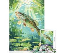 Hard Jigsaw Puzzle for Adults 1000 Pieces Bass in Underwater Scene DIY Toys Gift Birthday Practical Game Artists' Collection, Fine Arts Size 38x52cm