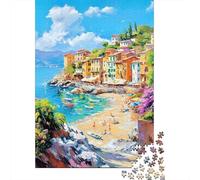 Hard Jigsaw Puzzle for Adults 1000 Pieces Beachfront Mediterranean Village Puzzles for Adults Toy Wall Decor Stress Reliever Birthday Present, Gifts, 38x26cm/1000pcs