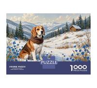 Hard Jigsaw Puzzle for Adults 1000 Pieces Beagle Dog Winter Cabin Scene Jigsaw for Adults Relax Games Difficult Challenge Birthday Present, Gifts, 70x50cm/1000pcs