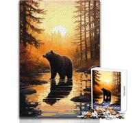 Hard Jigsaw Puzzle for Adults 1000 Pieces Bear in Golden Forest Soothing Quiet Time Enjoyment Strict Precision Standard Play Toy Size 38x26cm
