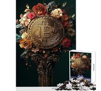 Hard Jigsaw Puzzle for Adults 1000 Pieces Bitcoin Floral Emblem Home Decoration Toys Gifts Ideas for Educational Game Every Piece Is Unique - size 38x26cm