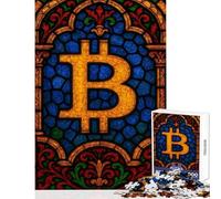 Hard Jigsaw Puzzle for Adults 1000 Pieces Bitcoin Stained Glass Art Educational Game Improve Memory Anti-Stress Toys Fun at Home Activities, (52X38cm)