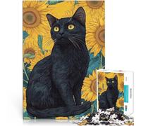 Hard Jigsaw Puzzle for Adults 1000 Pieces Black Cat and Sunflowers Made of wood for ages 14 and over Challenging play toys It is ideal as a gift for the whole family。size:50x75cm/19.68x29.52inch