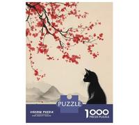 Hard Jigsaw Puzzle for Adults 1000 Pieces Black Cat And The Cherry Blossom Tree Adult Puzzles Hands-on Game Home Decoration Educational Challenge 70x50cm/1000pcs