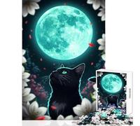 Hard Jigsaw Puzzle for Adults 1000 Pieces Black Cat Gazing at Moon DIY Toys Gift Birthday Practical Game Artists' Collection, Fine Arts Size 38x26cm