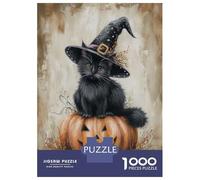 Hard Jigsaw Puzzle for Adults 1000 Pieces Black Halloween Kitten Puzzles for Adults Toy Wall Decor Stress Reliever Birthday Present, Gifts, 70x50cm/1000pcs