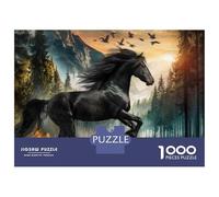 Hard Jigsaw Puzzle for Adults 1000 Pieces Black Horse Running in Forest Jigsaw Puzzle Toy Wall Decor Analysis And Logic Gifts for Friends And Family 70x50cm/1000pcs