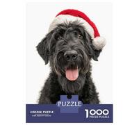 Hard Jigsaw Puzzle for Adults 1000 Pieces Black Russian Terrier Dog with Santa Hat Jigsaw Brain Teaser Game Analysis And Logic Great Gift for Gaming 52x38cm/1000pcs