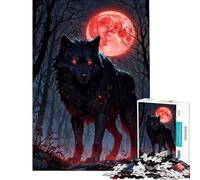 Hard Jigsaw Puzzle for Adults 1000 Pieces Blood Moon Hunter︰ Black Wolf Difficult And Challenge Home Art Decor Family Game for And from 14 Years And over (50x75cm)