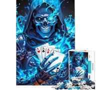 Hard Jigsaw Puzzle for Adults 1000 Pieces Blue Flame Skull with Aces Jigsaw for Adults DIY Toys But Fun And Humorous Great Gifts for Gaming (Size 38x52cm)