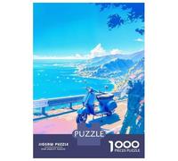 Hard Jigsaw Puzzle for Adults 1000 Pieces Blue Scooter by The Sea Jigsaw for Adults Relax Games Difficult Challenge Birthday Present, Gifts, 38x26cm/1000pcs