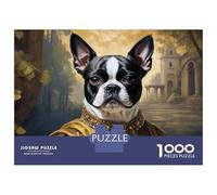 Hard Jigsaw Puzzle for Adults 1000 Pieces Boston Terrier Portrait in Renaissance Style Jigsaw for Adults Hands-on Game Wall Art Birthday Present, Gifts, 52x38cm/1000pcs