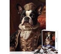Hard Jigsaw Puzzle for Adults 1000 Pieces Boston Terrier Renaissance Noble Anti-Stress Toys Secret Santa Gifts Family Games Educational Challenge Size 50x75cm
