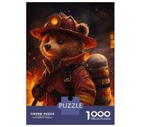 Hard Jigsaw Puzzle for Adults 1000 Pieces Brave Firefighter Bear Jigsaw for Adults Relax Games Difficult Challenge Birthday Present, Gifts, 70x50cm/1000pcs