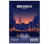 Hard Jigsaw Puzzle for Adults 1000 Pieces Brussels Belgium Night Cityscape Art Jigsaw Anti-Stress Toys Analysis And Logic Birthday Present, Gifts, 52x38cm/1000pcs