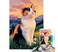 Hard Jigsaw Puzzle for Adults 1000 Pieces Calico Cat in Mountain Landscape Help The Brain Exercise For Family Fun Educational Toy for Ages 14 And over (38X52cm)
