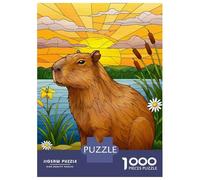 Hard Jigsaw Puzzle for Adults 1000 Pieces Capybara by The Lake at Sunset Jigsaw Brain Teaser Game Analysis And Logic Great Gift for Gaming 70x50cm/1000pcs