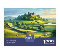 Hard Jigsaw Puzzle for Adults 1000 Pieces Castle on Hillside with Pastoral Landscape Jigsaw for Adults Relax Games Difficult Challenge Birthday Present, Gifts, 52x38cm/1000pcs