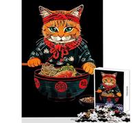 Hard Jigsaw Puzzle for Adults 1000 Pieces Cat Chef with Ramen Bowl Illustration Toy Wall Decor Art Work Gift Practical Game Artists' Collection, Fine Arts Size 38x52cm