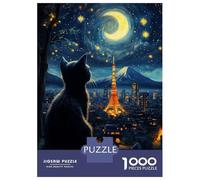 Hard Jigsaw Puzzle for Adults 1000 Pieces Cat Dreaming Tokyo Starry Night Teenager Puzzles Hands-on Game Staycation Kill Time Great Gift for Gaming 52x38cm/1000pcs