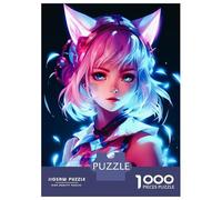 Hard Jigsaw Puzzle for Adults 1000 Pieces Cat Girls Anime Neon Jigsaw Brain Teaser Game Analysis And Logic Great Gift for Gaming 38x26cm/1000pcs