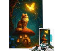 Hard Jigsaw Puzzle for Adults 1000 Pieces Cat on Mushroom House with Butterfly Difficult And Challenge Staycation Kill Time Impossible Game for 14+ Puzzle Game Offered (50x75cm)