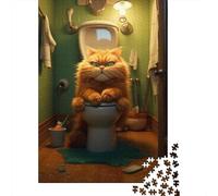 Hard Jigsaw Puzzle for Adults 1000 Pieces Cat on Toilet A Humorous Scene! Adult Jigsaw Puzzle Hands-on Game For Family Fun Challenging To Complete 38x26cm/1000pcs