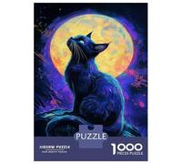 Hard Jigsaw Puzzle for Adults 1000 Pieces Cat Under Moonlight -2 Jigsaw Brain Teaser Game Analysis And Logic Great Gift for Gaming 52x38cm/1000pcs