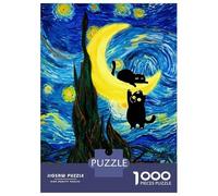 Hard Jigsaw Puzzle for Adults 1000 Pieces Cats on The Crescent Moon Jigsaw for Adults Relax Games Difficult Challenge Birthday Present, Gifts, 70x50cm/1000pcs