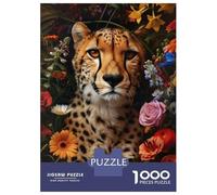 Hard Jigsaw Puzzle for Adults 1000 Pieces Cheetah Floral Flowers Art Teenager Puzzles Hands-on Game Staycation Kill Time Great Gift for Gaming 38x26cm/1000pcs