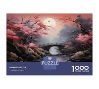 Hard Jigsaw Puzzle for Adults 1000 Pieces Cherry Blossom Moonlit Bridge Teenager Puzzles Fun Games Presents for Women Challenging To Complete 38x26cm/1000pcs